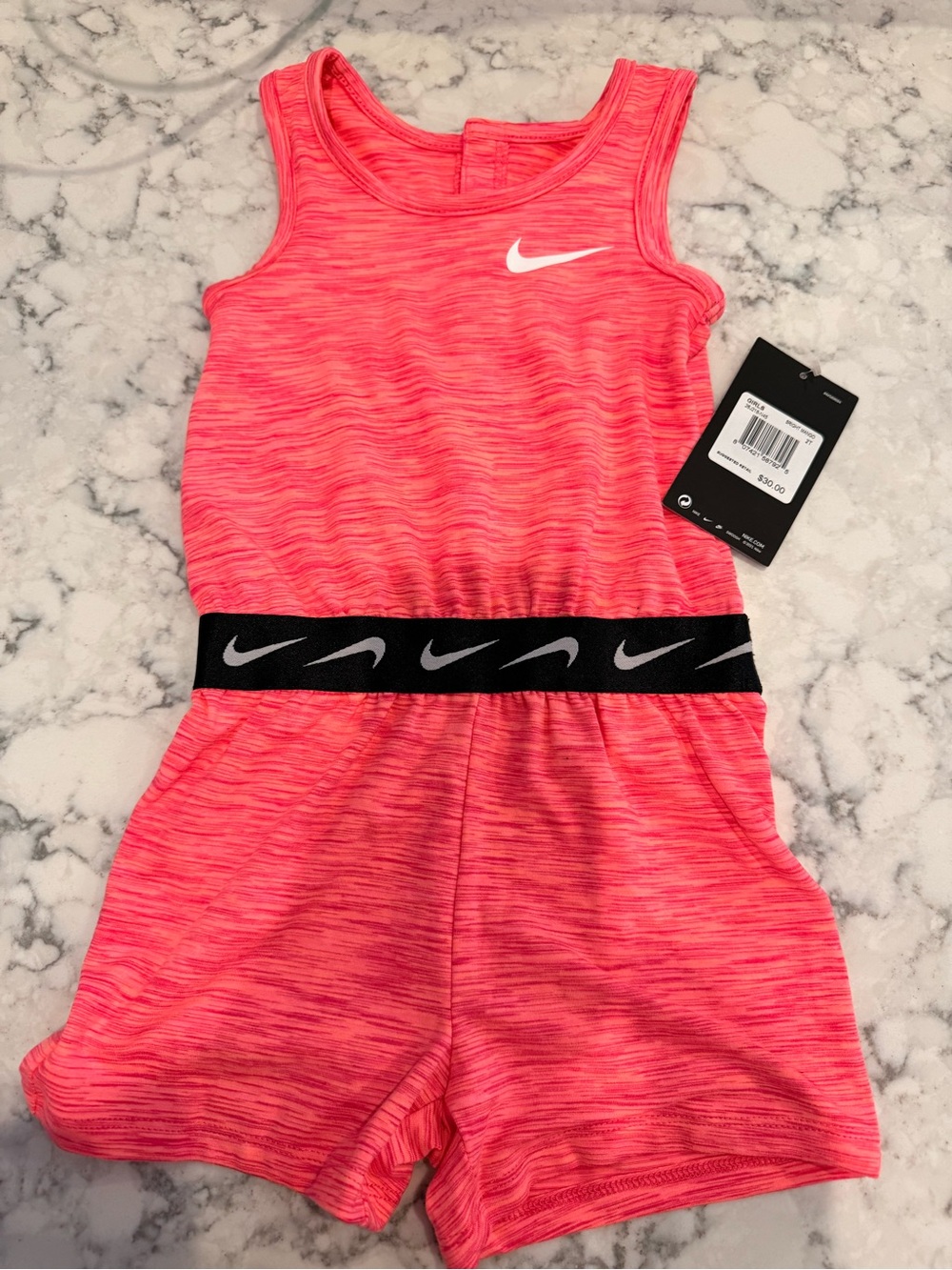 NWT Nike Girls' Pink Space-Dye Athletic Romper with Logo Waistband 2T